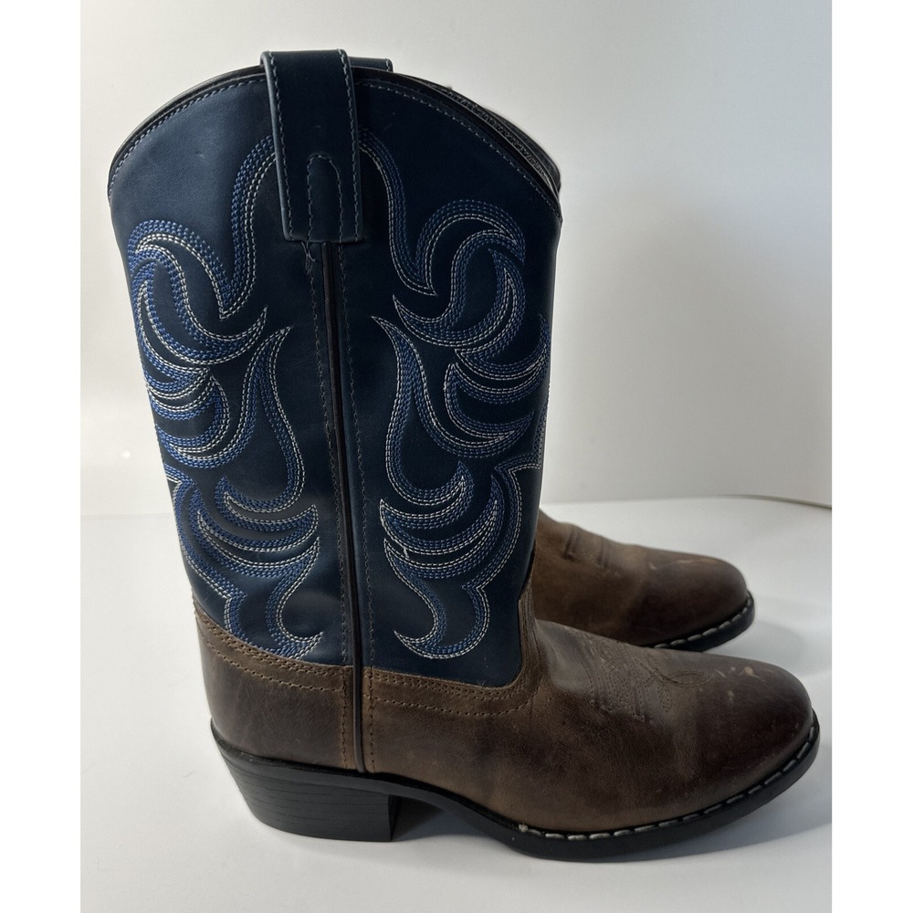 Cody‎ James Blue/Brown Leather Round Toe Pull On Western Boots Youth Size 4 D - Picture 8 of 12